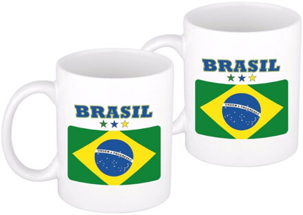 2x stuks vlag Brazilie beker 300 ml - feest mokken Multikleur