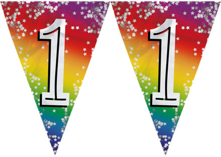 2x stuks vlaggenlijn 1 jaar versiering vlaggetjes slinger 6 meter - Glitter folie - Binnen/buiten gebruik