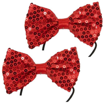2x stuks vlinderstrikje/das rood met pailletten verkleedaccessoires voor volwassenen