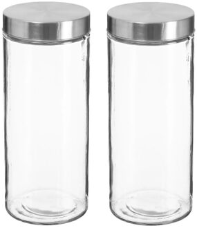 2x stuks voorraadbussen/voorraadpotten 2L glas met RVS deksel - Voorraadpot Transparant