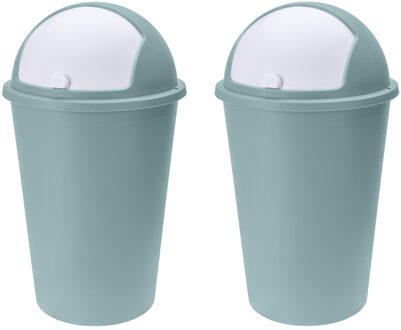 2x stuks vuilnisbak/afvalbak/prullenbak groen met deksel 50 liter
