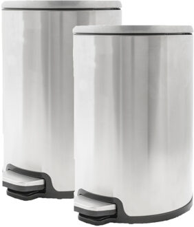 2x Stuks Vuilnisbakken/pedaalemmers Zilver 12 Liter 35 Cm Rvs - Prullenbakken Zilverkleurig