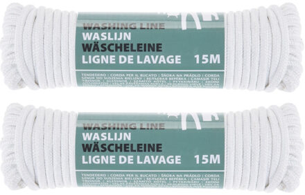 2x stuks waslijn/drooglijn wit 15 meter van polyester - Drooglijn