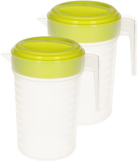 2x stuks waterkan/sapkan transparant/groen met deksel 1 liter kunststof