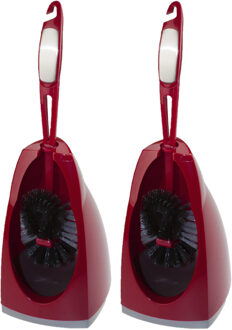 2x stuks wc-borstel/toiletborstel met randreiniger en houder rood 41.5 cm van kunststof/rvs