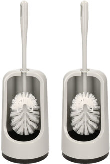 2x stuks wc-borstels/toiletborstels met randreiniger en houder licht grijs 41 cm van kunststof