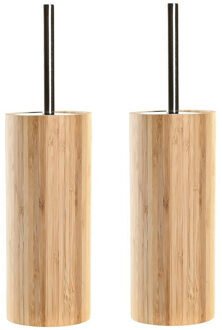 2x stuks WC/Toiletborstel in houder bruin bamboe hout 37 x 10 cm