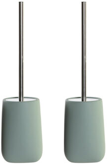 2x Stuks WC/Toiletborstel in houder dolomiet kunststeen mosgroen 41 x 11 cm