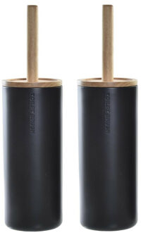 2x stuks WC/Toiletborstel in houder keramiek zwart 38 x 10 cm