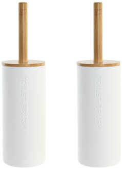 2x Stuks WC/Toiletborstel in houder naturel/wit bamboe hout 36 x 9 cm