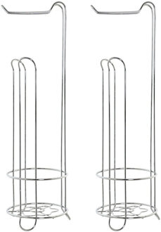 2x stuks wc/toiletrol houders staand zilver 60 cm