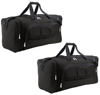 2x stuks weekendtas zwart 48 liter - Reistas - 62 x 30 x 26 cm