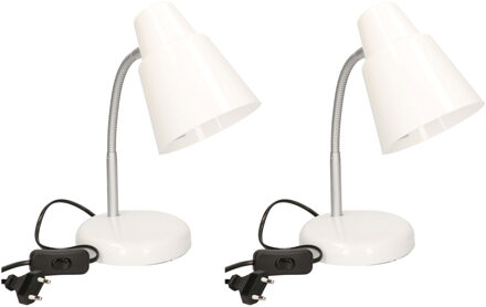 2x stuks witte bureaulampen/tafellampen 14 x 14 x 34 cm