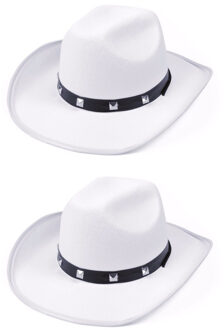 2x stuks witte cowboy verkleed hoed met studs
