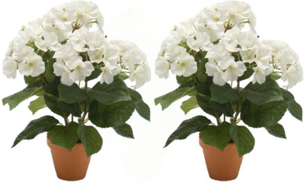 2x stuks witte kunstplant Hortensia plant in pot - Kunstplanten