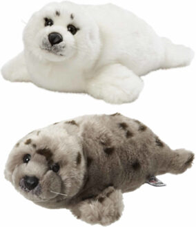 2x stuks Zeehonden knuffels van 40 cm wit en grijs - Knuffel zeedieren Multikleur