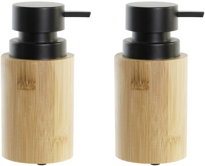 2x Stuks Zeeppompje/dispenser bamboe/rvs in kleur hout/zwart 8 x 16 cm