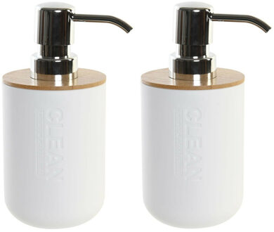2x stuks zeeppompje/dispenser bamboe/rvs in kleur ivoor wit 15 cm