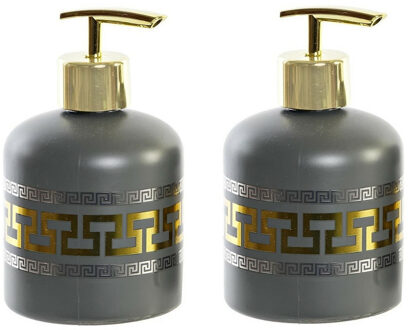 2x stuks zeeppompje/dispenser glas grijs/goud 8 x 14 cm - Zeeppompjes