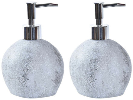2x stuks zeeppompje/dispenser kunststeen/rvs in kleur cement grijs 15 cm