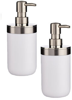 2x stuks zeeppompje/dispenser roestvrij metaal wit/zilver 350 ml met formaat 9 x 8 x 17 cm - Zeeppompjes