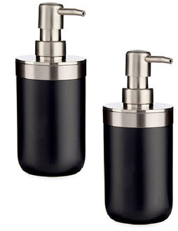 2x stuks zeeppompje/dispenser roestvrij metaal zwart/zilver 350 ml met formaat 9 x 8 x 17 cm - Zeeppompjes