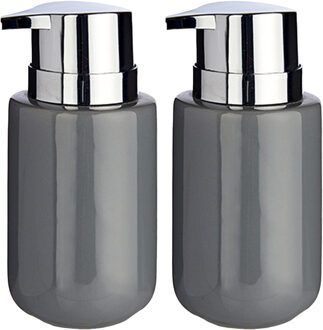 2x Stuks Zeeppompjes/dispensers van keramiek - grijs/zilver - 350 ml - Zeeppompjes