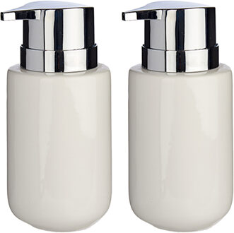 2x Stuks Zeeppompjes/dispensers van keramiek - wit/zilver - 350 ml - Zeeppompjes