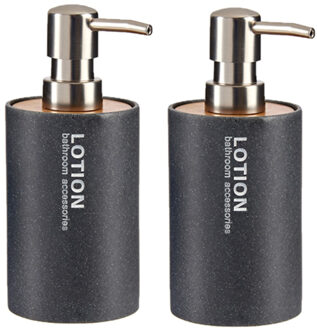 2x stuks zeeppompjes/zeepdispensers antraciet kunststof 350 ml - Zeeppompjes Grijs