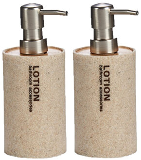 2x stuks zeeppompjes/zeepdispensers beige kunststof 350 ml - Zeeppompjes