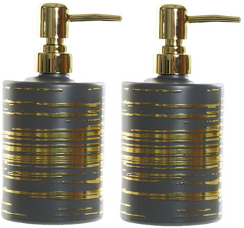 2x stuks zeeppompjes/zeepdispensers grijs met gouden strepen van glas 450 ml - Zeeppompjes