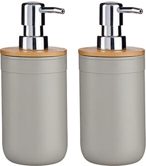 2x Stuks Zeeppompjes/zeepdispensers kunststof - lichtgrijs - 350 ml - Zeeppompjes