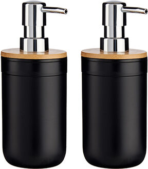 2x Stuks Zeeppompjes/zeepdispensers kunststof - zwart - 350 ml - Zeeppompjes