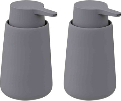 2x Stuks Zeeppompjes/zeepdispensers van keramiek - grijs - 250 ml - Zeeppompjes