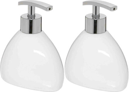 2x Stuks Zeeppompjes/zeepdispensers van keramiek - wit - 300 ml - Zeeppompjes