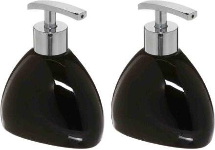 2x Stuks Zeeppompjes/zeepdispensers van keramiek - zwart - 300 ml - Zeeppompjes