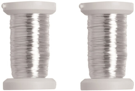 2x stuks zilver metallic bind draad/koord van 4 mm dikte 40 meter - Hobby artikelen/Knutselen materialen