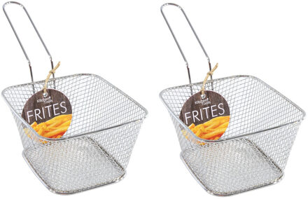 2x stuks zilver patat/snack serveermandjes/frietmandjes 14 cm - Tafeldecoratie - Patat/snack serveren in een mandje