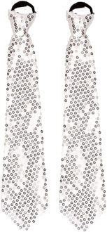 2x stuks zilveren pailletten stropdas 32 cm