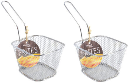 2x stuks zilveren patat/snack serveermandjes/frietmandjes 10 cm
