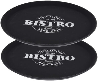 2x stuks zwart anti-slip dienbladen kunststof 36 cm bistro special - Dienbladen