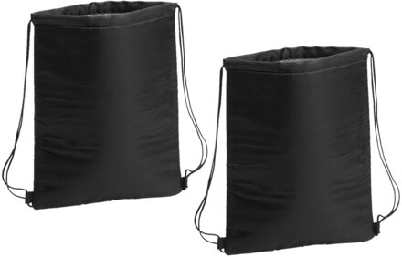 2x stuks zwarte koeltas rugzak/gymtas 32 x 42 cm met drawstring/rijgkoord - Koeltas