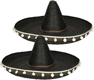 2x stuks zwarte Mexicaanse sombrero 60 cm voor volwassenen