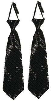 2x stuks zwarte pailletten stropdas 32 cm