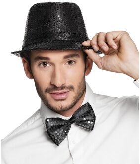 2x stuks zwarte verkleed vlinderstrikjes met pailletten 11 cm voor dames/heren