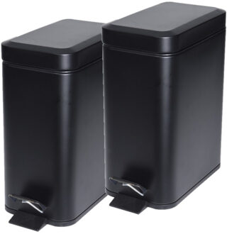 2x stuks zwarte vuilnisbakken/pedaalemmers 5 liter