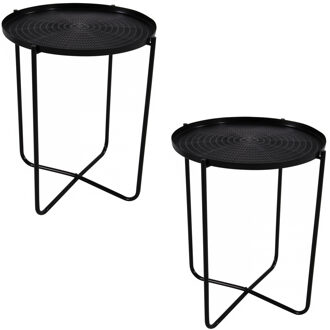 2x Stuks Zwarten Ronde Plantentafels/plantenstandaarden/bijzettafels/oppottafels 50 Cm - Bijzettafels