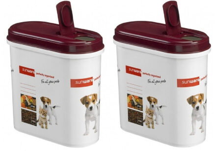 2x Sunware huisdieren voercontainer 700 gram - Strooidoos voor voer en snoepjes 2200 ml