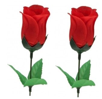 2x Super voordelige rode rozen 28 cm Valentijnsdag - Kunstbloemen Rood