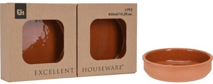 2x Tapas voedsel serveer schaaltjes 450 ml terracotta 16 x 4 cm - Snack en tapasschalen Bruin